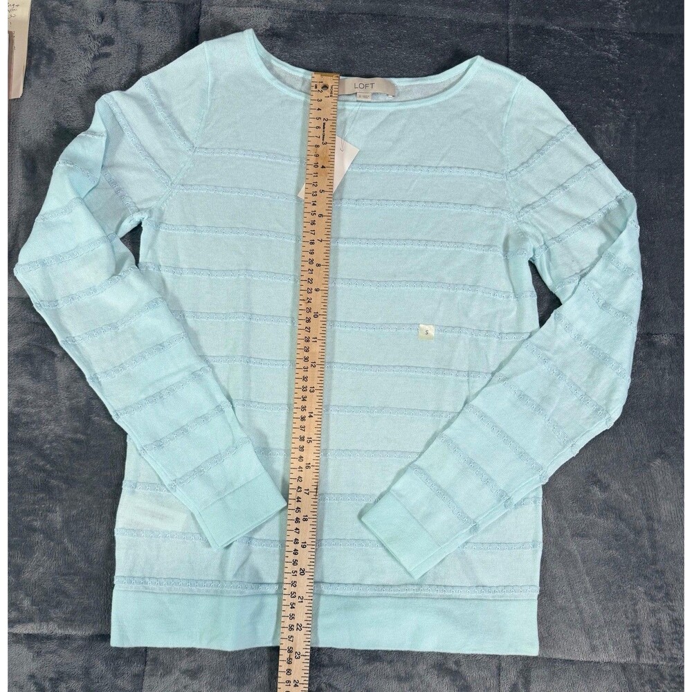 LOFT Sweater Womens Small S NWT Blue Striped Long Sleeve Lightweight Knit - Picture 6 of 6